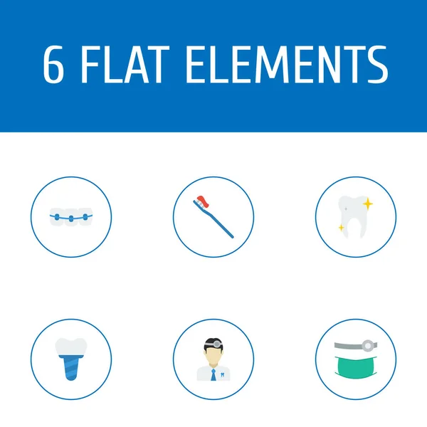 Conjunto de iconos dentales símbolos de estilo plano con dientes, cepillos de dientes, implantes y otros iconos para el diseño del logotipo de su aplicación móvil web . — Vector de stock