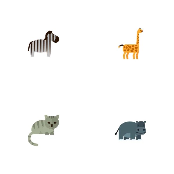 Ensemble d'icônes de zoologie symboles de style plat avec zèbre, hippopotame, chat et autres icônes pour la conception du logo de votre application mobile Web . — Image vectorielle