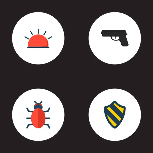 Zestaw nabywaniu ikon symboli płaski z alarmu, ochrony, broń i inne ikony dla projektu logo mobilnych aplikacji sieci web. — Wektor stockowy