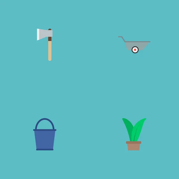 Conjunto de iconos de jardinería símbolos de estilo plano con carretilla, hacha, hierba y otros iconos para el diseño del logotipo de su aplicación móvil web . —  Fotos de Stock