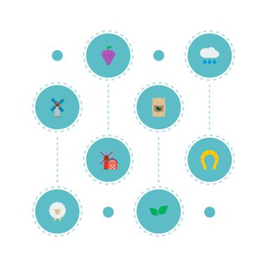 Üzüm, çiftlik, yaprak ve diğer simgeler web mobil app logo tasarımı için tarım simgeler düz stil sembollerle kümesi.