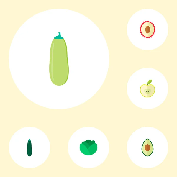Conjunto de ícones de frutas símbolos de estilo plano com pepino, repolho, abacate e outros ícones para o seu design de logotipo web mobile app . — Vetor de Stock