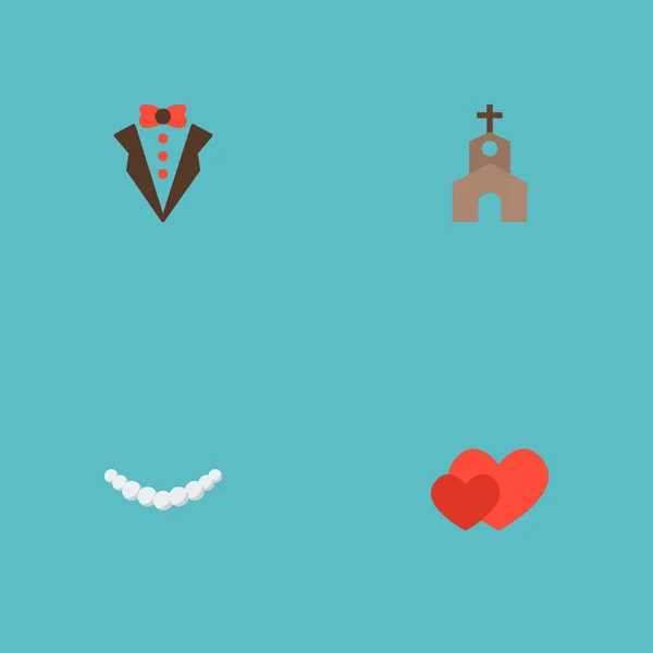 Conjunto de iconos de boda símbolos de estilo plano con traje de novio, iglesia, corazones y otros iconos para el diseño del logotipo de su aplicación móvil web . — Archivo Imágenes Vectoriales