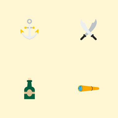 Kara leke, çapa, ROM ve diğer simgeler web mobil app logo tasarımı için corsair simgeler düz stil sembollerle kümesi.