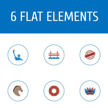 Özgürlük heykeli, ABD, çörek ve diğer simgeler web mobil app logo tasarımı için yapılan ABD simgeler düz stil sembollerle kümesi.