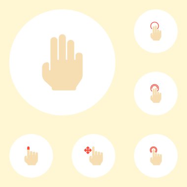 Emniyet simgeler düz stil sembolleri ile üç, çift tıkırtı, dirsekle dürtmek ve web mobil app logo tasarımı için diğer simgeler kümesi.