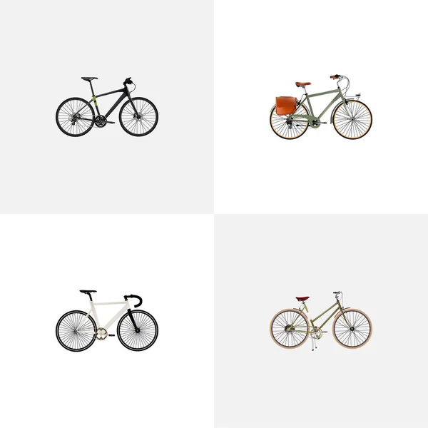 Set von realistischen Symbolen mit Postbote, Rennrad, Trainingsfahrzeug und anderen Symbolen für Ihr Web-App-Logo-Design. — Stockvektor