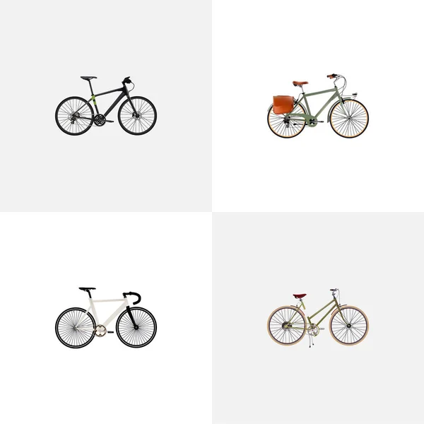 Set of bike realistic symbols with postman, track cycle, training vehicle and other icons for your web mobile app logo design. — Stock Photo, Image