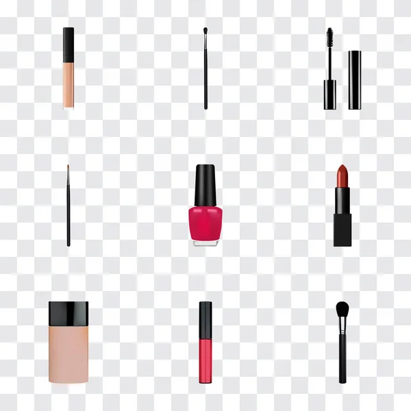 Set of cosmetics realistic symbols with nail polish, fashion equipment, mascara and other icons for your web mobile app logo design. — Stock Photo, Image