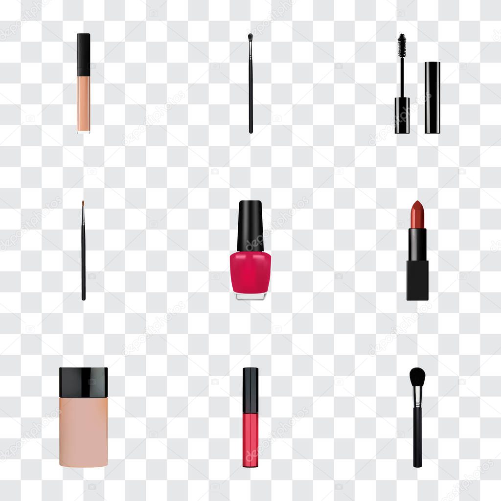 Set of cosmetics realistic symbols with nail polish, fashion equipment, mascara and other icons for your web mobile app logo design.