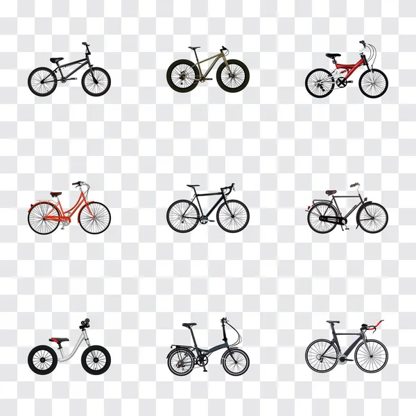 Ensemble de symboles réalistes avec vélo de triathlon, vieux, vélo extrême et autres icônes pour la conception du logo de votre application mobile Web . — Image vectorielle