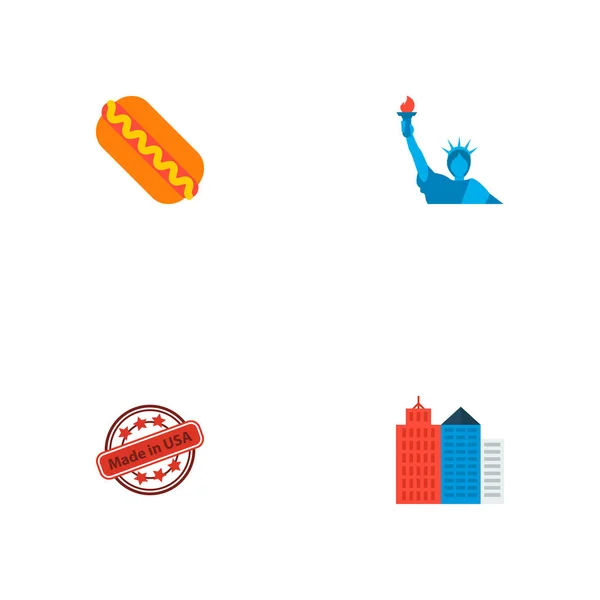 Set von Amerika-Symbolen flache Stil-Symbole mit Made in USA, Freiheitsstatue, New York und andere Symbole für Ihre Web-Handy-App Logo-Design. — Stockvektor