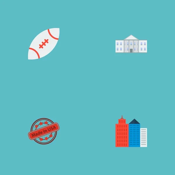 Conjunto de ícones da América símbolos de estilo plano com edifício do governo, rugby, feitos nos EUA e outros ícones para o seu design de logotipo de aplicativo móvel da web . —  Vetores de Stock