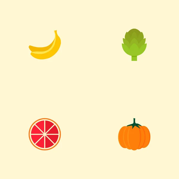 Conjunto de iconos de postre símbolos de estilo plano con alcachofa, plátano, calabaza y otros iconos para el diseño del logotipo de su aplicación móvil web . — Vector de stock