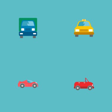 Kamyon, cabriolet, sport araç ve diğer simgeler web mobil app logo tasarımı için otomatik simgeler düz stil sembollerle kümesi.