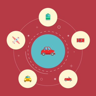 Uçak, otomotiv, ulaşım ve diğer simgeler web mobil app logo tasarımı için taşıma simgeler düz stil sembollerle kümesi.