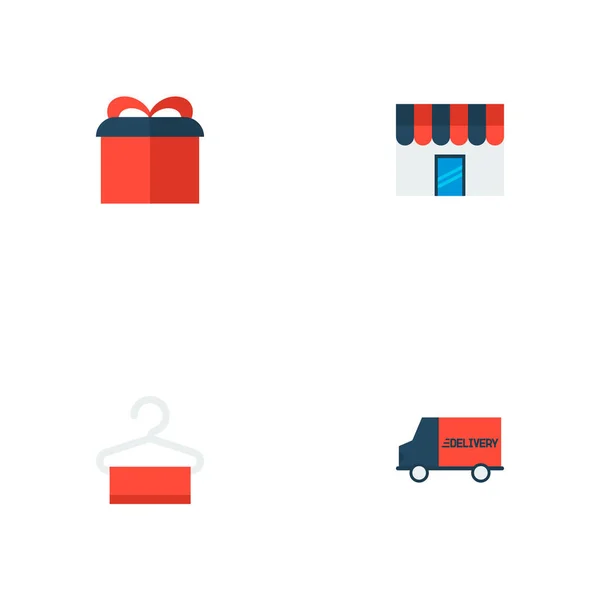 Set store ikonok lapos stílusú szimbólumok, ajándék bolt, fogas, más ikonok a webes mozgatható app logo design. — Stock Vector