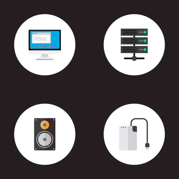 Uppsättning bärbara ikoner platt stil symboler med monitor, hårddisk, server och andra ikoner för din mobilapp logotyp webbdesign. — Stock vektor