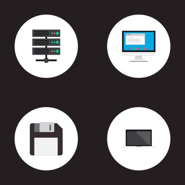 Bilgisayar simgeleri düz stil sembolleri monitör, sunucu, dizüstü bilgisayar ve web mobil app logo tasarımı için diğer simgeler kümesi.