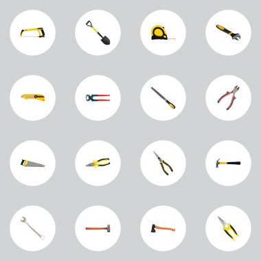 Kürek, İngiliz anahtarı, kesici ve diğer simgeler web mobil app logo tasarımı için Araçlar gerçekçi simgeler kümesi.