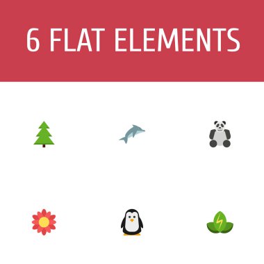 Yeşil simge düz stil sembollerle Ladin, panda, web mobil app logo tasarımı için yunus simgeler kümesi.