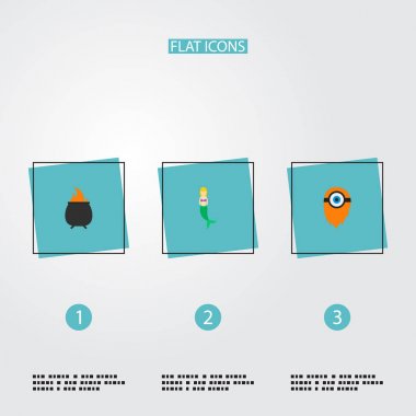 Deniz kızı, yangın, cyclop ve diğer simgeler web mobil app logo tasarımı için fantezi simgeler düz stil sembollerle kümesi.