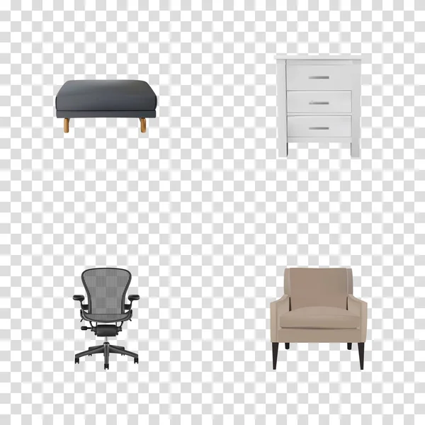 Conjunto de símbolos realistas de decoración con silla de oficina, armario, sillón y otros iconos para el diseño del logotipo de su aplicación móvil web . — Archivo Imágenes Vectoriales