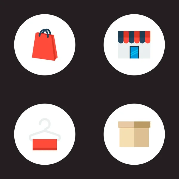 Set di icone per riviste simboli in stile piatto con negozio, scatola, borsa e altre icone per il tuo design del logo dell'app mobile web . — Vettoriale Stock