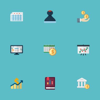 Hesabı, kar, temettü ve diğer simgeler web mobil app logo tasarımı için kayıt simgeler düz stil sembollerle kümesi.