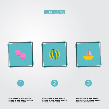 Çocuk simgeler düz stil sembolleri tekne, top, eldiven ve web mobil app logo tasarımı için diğer simgeler kümesi.