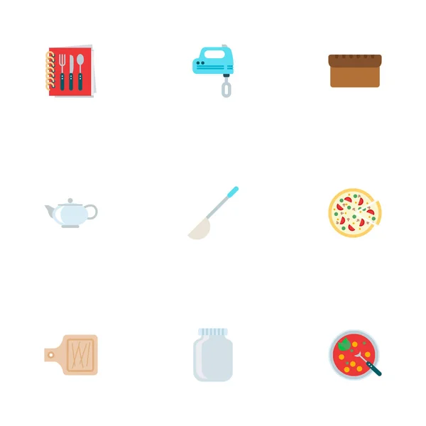 Conjunto de iconos de comida símbolos de estilo plano con pizza, cucharón, mezclador y otros iconos para el diseño del logotipo de su aplicación móvil web . — Vector de stock