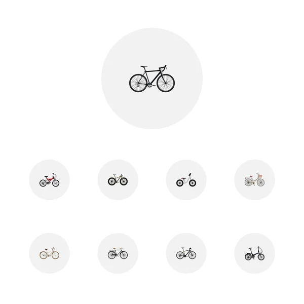 Conjunto de símbolos realistas de bicicleta com veículo de treinamento, vintage, ícones elegantes e outros para o design do logotipo do aplicativo móvel da web . — Vetor de Stock