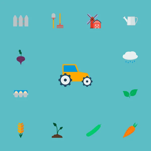 Set of agricultural icons flat style symbols with container, ear of wheat, watering can and other icons for your web mobile app logo design.