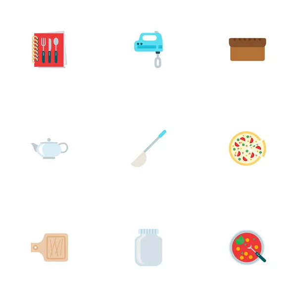 Konyhai ikonok lapos stílusú szimbólumok pizza, a kanál, a keverő és a más ikonok a webes mozgatható app logo tervezés. — Stock Fotó