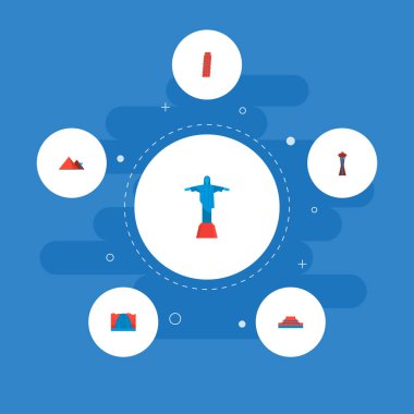 Niagara falls, giza, tienanmen Meydanı ve diğer simgeler web mobil app logo tasarımı için simge simgeler düz stil sembollerle kümesi.