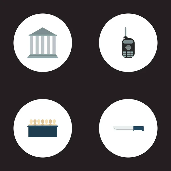 Uppsättning av kriminella ikoner platt stil symboler med nämndemän, kniv, domstolen och andra ikoner för din mobilapp logotyp webbdesign. — Stock vektor