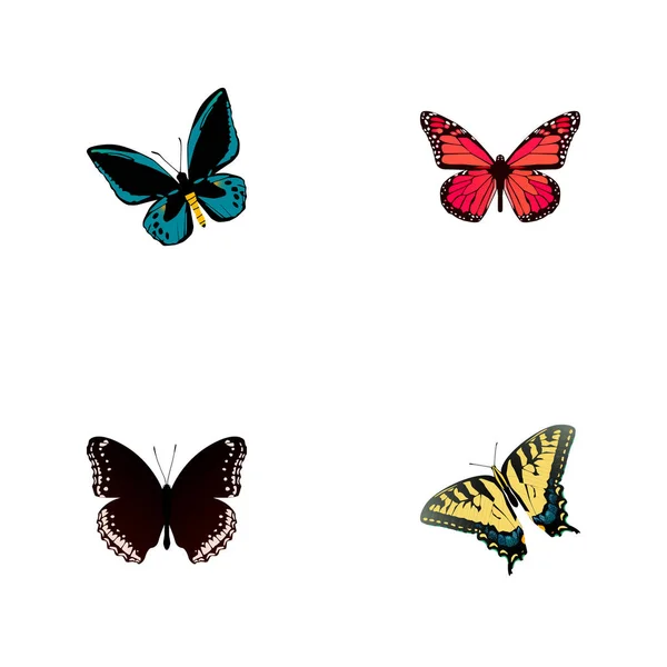 Set of beauty realistic symbols with hypolimnas, pink-wing, tiger swallowtail and other icons for your web mobile app logo design. — Stock Vector