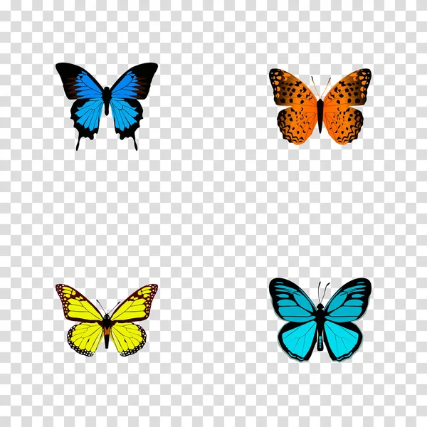 一套蝴蝶现实的符号与 polyommatus 伊卡洛斯, 君主, 凤蝶尤利西斯和其他图标为您的 web 移动应用程序徽标设计. — 图库照片