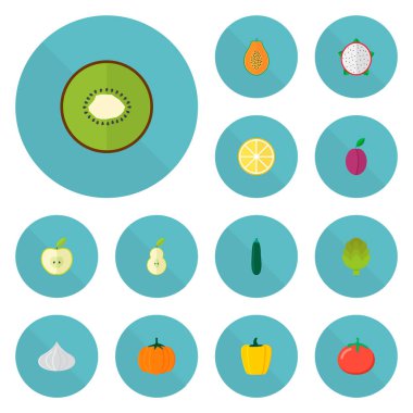 Simgeler düz stil sembolleri elma, kabak, armut ve web mobil app logo tasarımı için diğer simgeler kümesi.