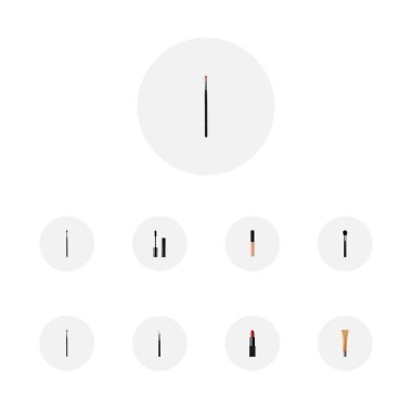 Ruj, göz boya fırçası, krem ve diğer simgeler web mobil app logo tasarımı için yağlıboya gerçekçi simgeler kümesi.