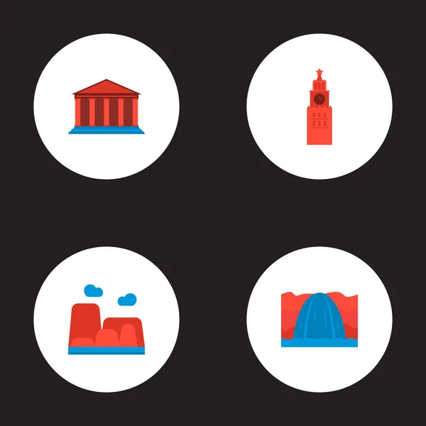 Conjunto de iconos emblemáticos símbolos de estilo plano con cañón, kremlin, academia y otros iconos para el diseño del logotipo de su aplicación móvil web . — Vector de stock