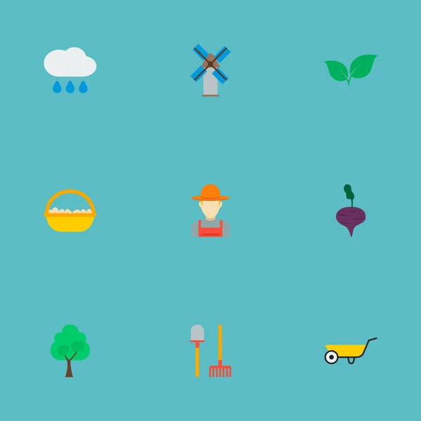 一套农业图标扁平型符号与树, 甜菜, 鸡蛋篮和其他图标为您的 web 移动应用程序徽标设计. — 图库矢量图片