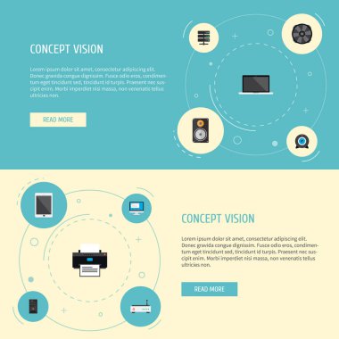 Sunucu, dizüstü bilgisayar, tablet ve diğer simgeler web mobil app logo tasarımı için bilgisayar simgeleri düz stil sembollerle kümesi.