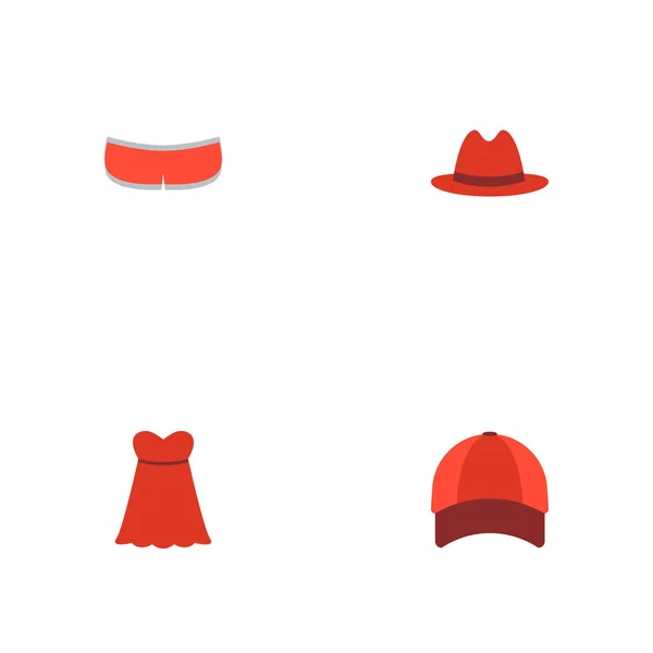 파나마, 야구 모자, sundress와 귀하의 웹 모바일 애플 리 케이 션 로고 디자인에 대 한 다른 아이콘 옷 아이콘 평면 스타일 기호 집합. — 스톡 벡터