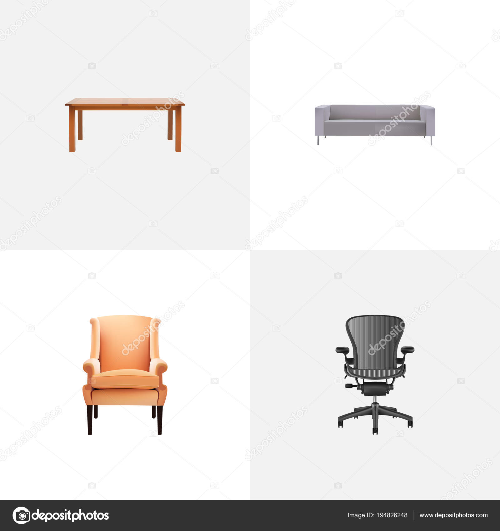 Set Of Decoration Realistic Symbols With Chair Office Chair