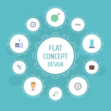 Dişli, İş Merkezi, rozet ve diğer simgeler web mobil app logo tasarımı için iş simgeleri düz stil sembollerle kümesi.