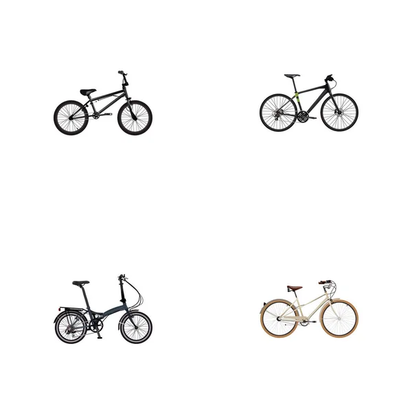 Set an fahrradrealistischen Symbolen mit Trainingsfahrzeug, Fitnessrad, BMX und anderen Symbolen für Ihr Webdesign für mobile Apps. — Stockvektor