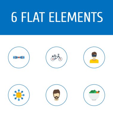 Modern simgeler düz stil sembollerle vegan, büyük veri, Elektrikli bisiklet ve web mobil app logo tasarımı için diğer simgeler kümesi.