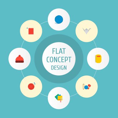 Yün, origami, örgü şapka ve diğer simgeler web mobil app logo tasarımı için el sanatları simgeleri düz stil sembollerle kümesi.