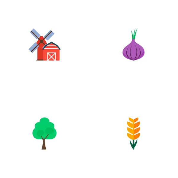 Σύνολο γεωργικών εικονίδια συμβόλων επίπεδη στυλ με στάχυ σίτου, δέντρο, κρεμμύδι και άλλα εικονίδια για το σχεδιασμό λογοτύπου σας web εφαρμογή για κινητά. — Διανυσματικό Αρχείο
